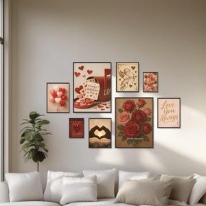 Valentine’s Day Wall Art Set – 8 Romantic Prints | Love & Roses Gallery Decor | Cupid Hearts Printable Set | Digital Download