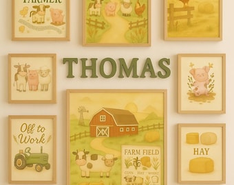 Farm Nursery Wall Art | 7-Print Baby Animal Set | Digital Download for Baby Boy Room | Personalized with Name