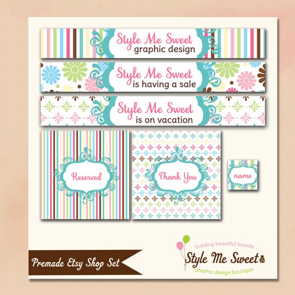 Etsy Premade Shop Set Banner and Avatar Mini - Sweet Shoppe