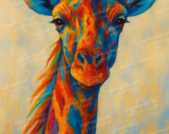 Colorful Giraffe Art Print, Safari Nursery Wall Decor, Wildlife Poster (Digital Download)