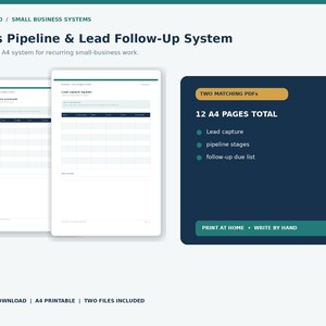 Sales Pipeline Tracker Printable, Lead Follow-Up & Proposal Log for Small Business, A4 PDF