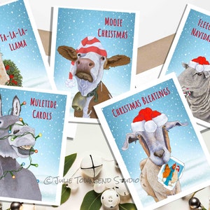 Festive Farm Animals Ready to Celebrate the Season - Set of 5 Cards  - Christmas Trimmings and Cute Animals to Spread Holiday Joy and Cheer