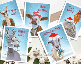 Festive Farm Animals Ready to Celebrate the Season - Set of 5 Cards  - Christmas Trimmings and Cute Animals to Spread Holiday Joy and Cheer