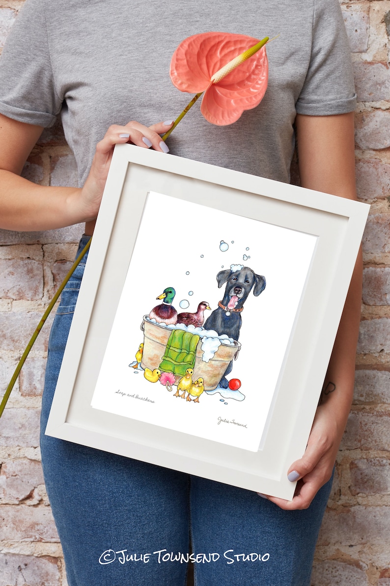 Farm Dog and Ducks Art Print - Black Lab Wall Art - Cozy Farmhouse Bathroom - Farm Laundry Room Art - Ducks and Labrador Retriever - Lab Mom 画像 6