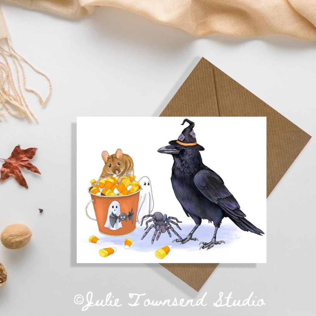 Spooky Crow Halloween Note Card Set - Halloween Greeting Cards - Candy ...