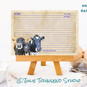 Cow Farmhouse Recipe Cards - Set of 12 lined 4x6 in - Perfect gift idea for Mothers Day, Wedding or Bridal Shower - Vintage Family Keepsake