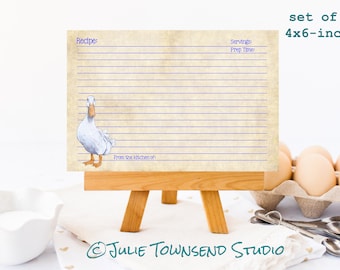 White Duck Recipe Card - Set of 12 cards 4 x 6 inches -  Duck Lover Gift -  Farm House Warming Gifts - Bridal Shower Gift - Mothers Day