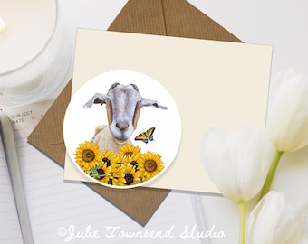 Sweet Baby Goat Sticker - Goat in the field of Sunflowers - Perfect for a Laptop or water bottle - Goat Lover Gift Ideas - Modern Farm Decal