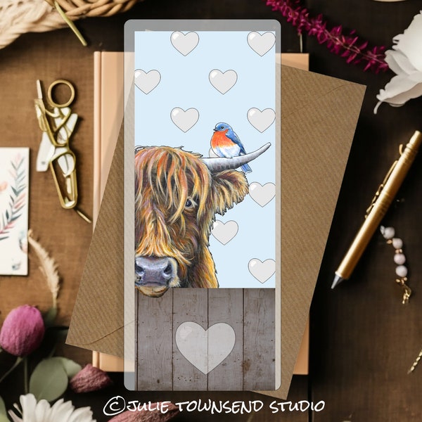 Scottish Cow and Bluebird Bookmark - Highland Cows - Cow Book mark - Teacher Appreciation - Student Treasure Box - Cow Themed Party Favors