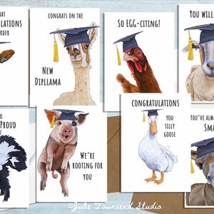 Funny Graduation Card Collection - 8 Adorable Animal Cards that have lots of humor - Perfect Card to Celebrate the Graduate on Your List