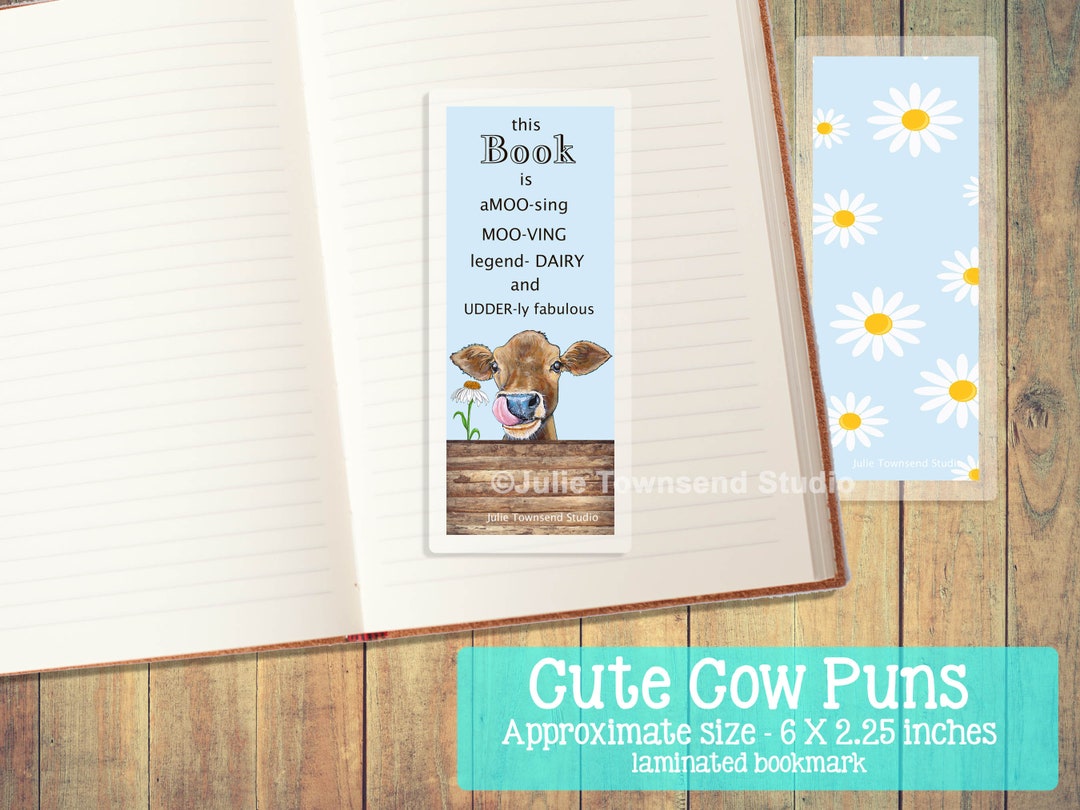 Cow Pun Bookmark for a Book Lover Teacher Gift Ideas Student and