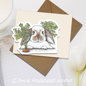 Bunny and Carrot Vinyl Sticker - Rabbit in the Vegetable Garden - Fresh Garden Vegetables - Rabbit Food - Cute Water Bottle or Laptop Decal