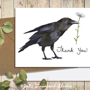 Adorable Crow Thank You Note Card Set - Appreciation Cards - Thank You Card Set - Sweet Raven with a Daisy Card - Sending Smiles in the Mail
