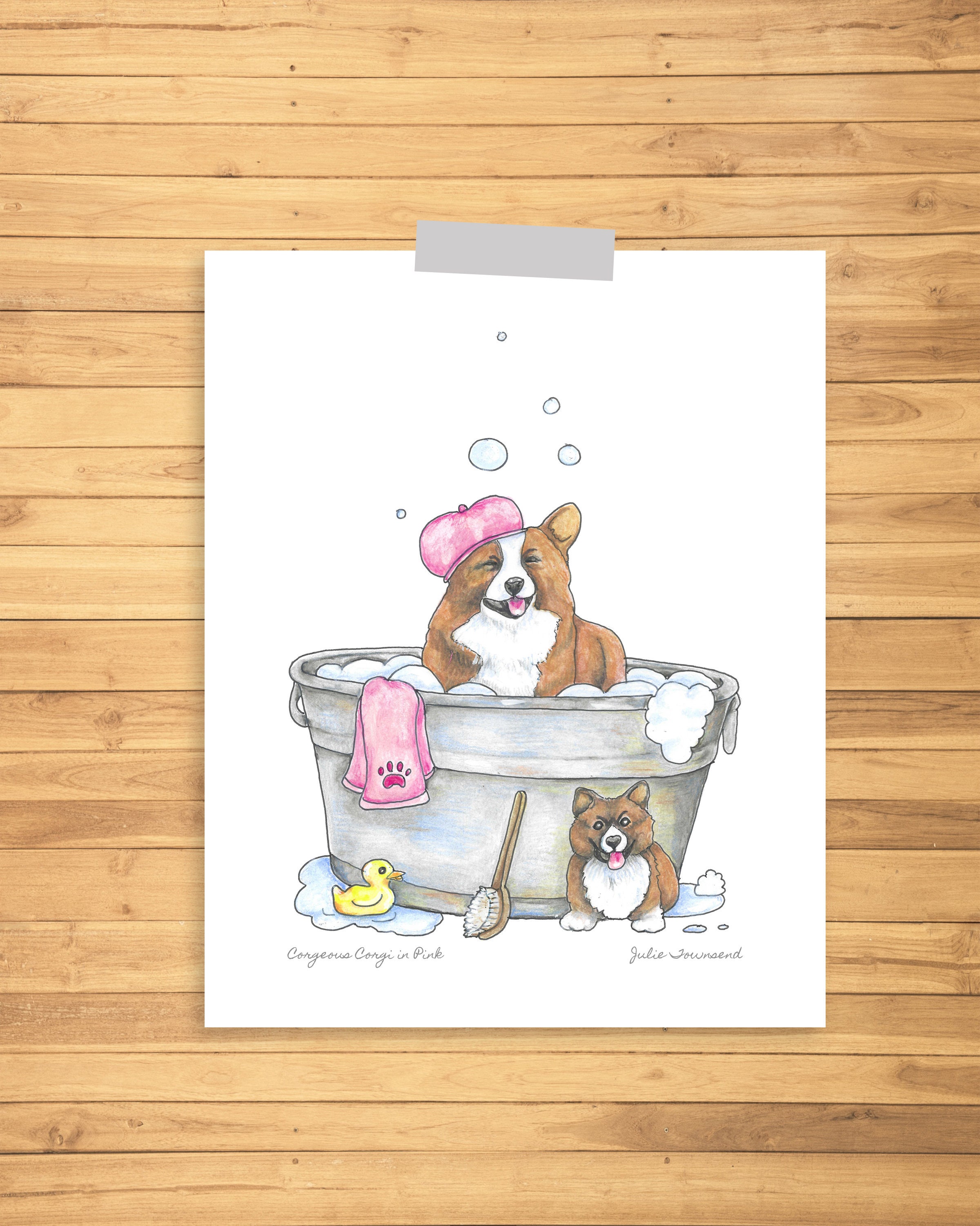 Corgi Dogs in the Wash Tub Art Print Corgi Dog Art Funny | Etsy