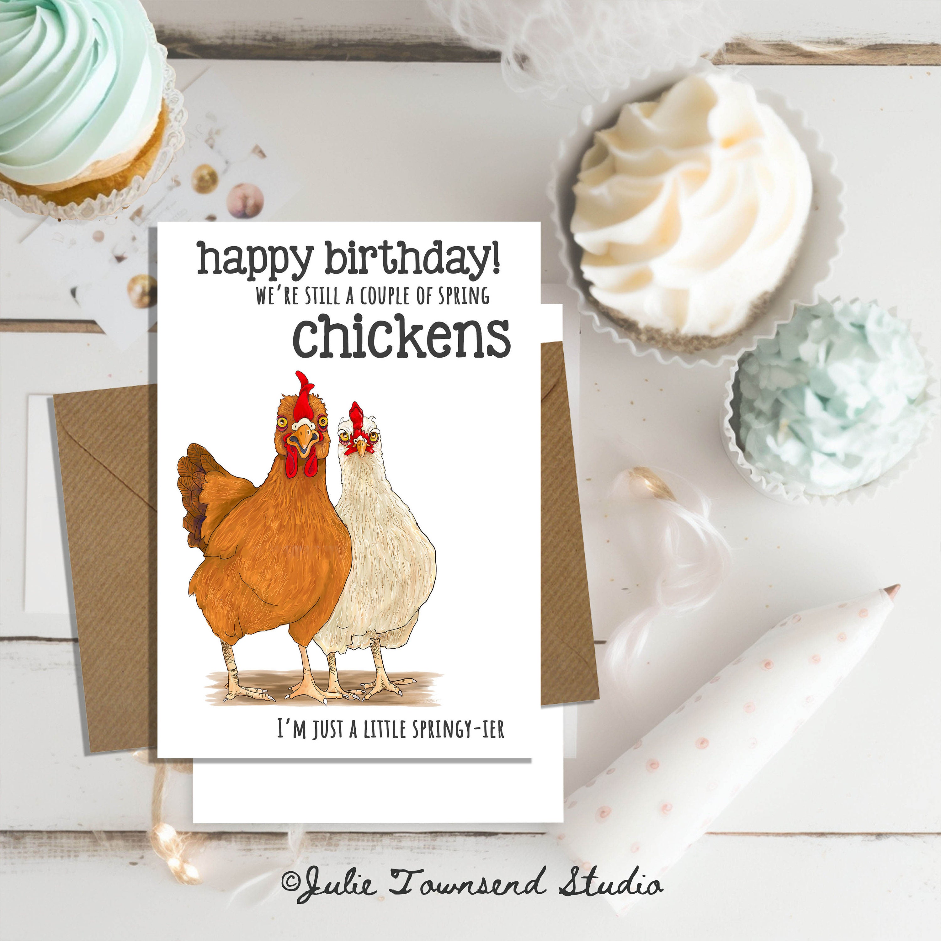 Cute Chicks Wishing a Happy Birthday - Funny Chicken Birthday Card - Best Friend Card- Chicken Mom Birthday Gift - Still a Spring Chicken