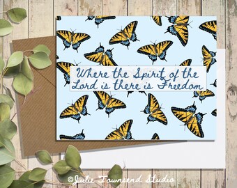 Tiger Swallowtail Butterfly  - Blank Scripture card set - Gods Freedom and Promise - I Corinthians 3:17 - Share Your Faith in a with a note