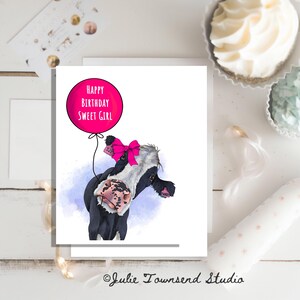 Cute Cow With a Pink Bow Wishing a Happy Birthday - Adorable Cow Birthday Card - Cow Mom Birthday Gift - Farm Animals on a Birthday Card