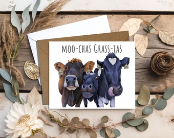 Pretty Girls Original Artwork on a Set of Thank you Cards - Funny Cow Pun on Cards -  Cow lover Card Set - Happy Mail Card to Make You Smile