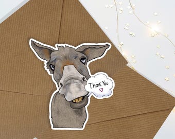 Donkey Thank You Stickers - Set includes 10 die cut stickers to decorate you packages and stationery -Perfect for your small business orders