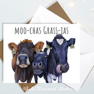 Pretty Girls Original Artwork on a Set of Thank you Cards - Funny Cow Pun on Cards -  Cow lover Card Set - Happy Mail Card to Make You Smile