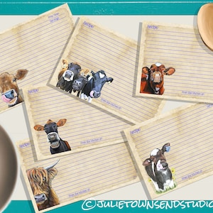Lined Cow Lover Recipe Cards - 6 Assorted Designs - 4 x 6 inches - Perfect Mothers Day Gift - Farm Lover - Bridal Shower Gift - Gift for Her