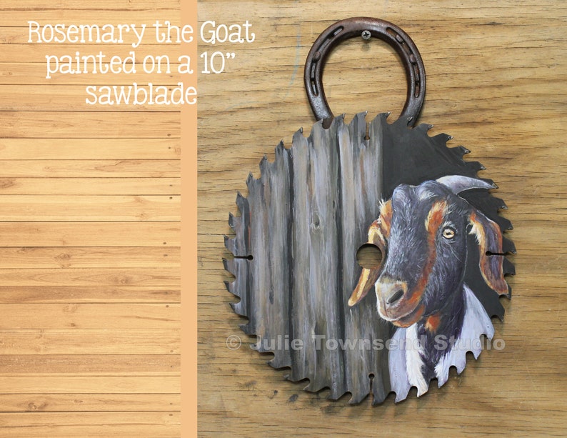 Goat Painting on a Sawblade Sawblade painting horseshoe image 1