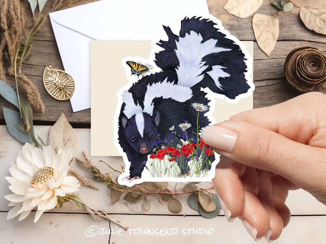 Cute Baby Skunk Sticker Baby Skunk Kit With Wildflowers stickers for ...