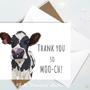 Adorable Cow Thank You Note Card Set - Cute Appreciation Cards - Thank You Card Set - Sweet Calf Greeting Card - Sending Smiles in the Mail