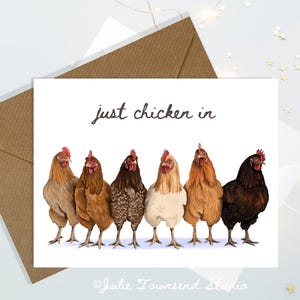 Chicken Friendship Blank Note Cards - Row of chickens that will make anyone smile - Show you care - Handmade set of 10 cards and envelopes