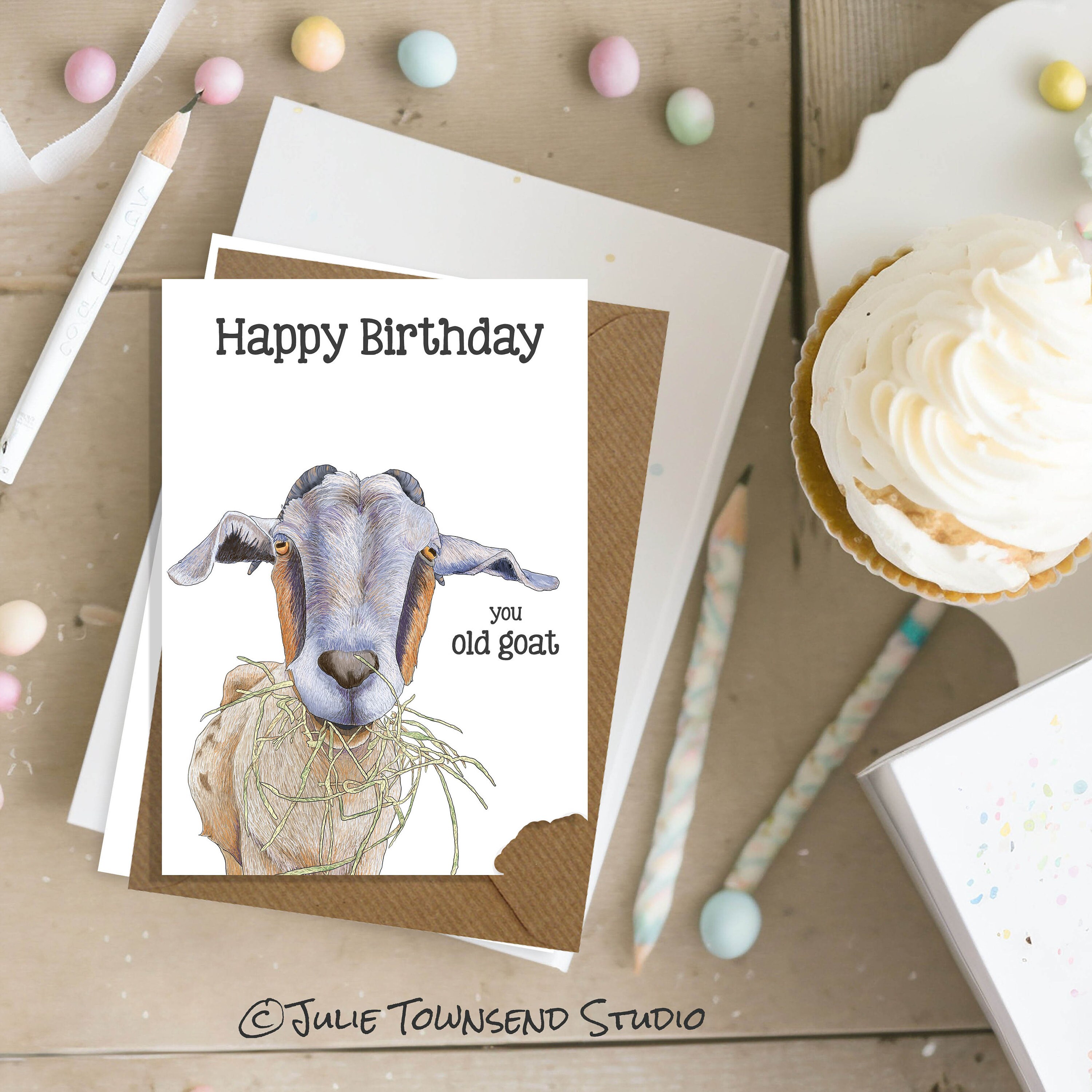 You Old Goat Birthday Card - Adorable Goat Birthday Greetings - Perfect ...