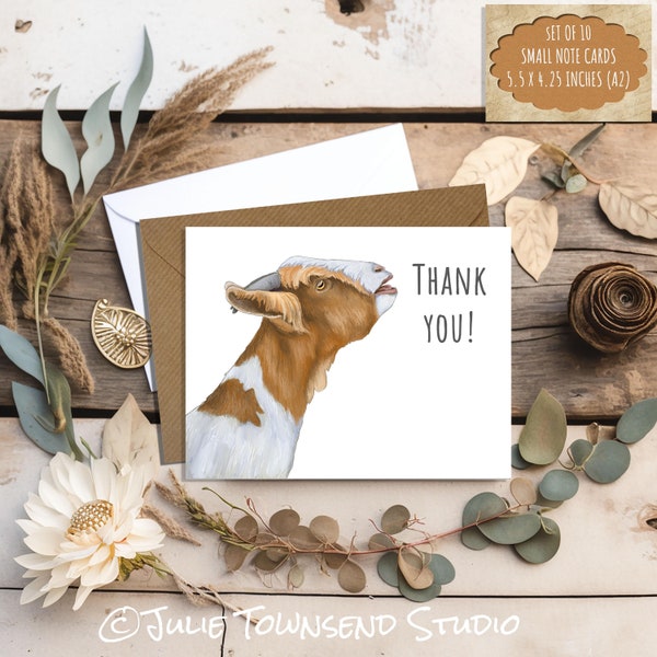 Cute Goat Thank You Cards - Set of 10 Small Goat Note Cards - Thank You Card - Farmhouse Whimsy - Cards to Make you Smile - Happy Mail - A2