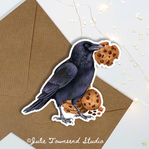 Crow with a Cookie Vinyl Decal - Smart Crow with a Treat - Perfect gift for bird lovers - Raven Bird Sticker for laptop or your water bottle