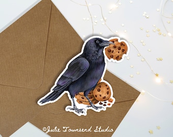 Crow with a Cookie Sticker - Smart Crow with a Treat - Perfect gift for bird lovers - Raven Bird Decal for laptop or your water bottle