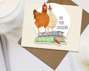 The Plot Chickens - Funny Book Lover Chicken Pun Die Cut Vinyl Decal - Laptop or Water Bottle - Chickens - Gifts for Her - Chicken Mom Gift