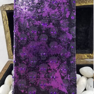Purple Aurora Borealis Rhinestoned Violet Metallic Foil Skull Self Care Shrine Handmade Magnetic Makeup Palette Double Sided Eyeshadow Case