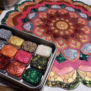 Magical Crafting Yule Wicca Winter Solstice Metal Palette 12 1/4 Pans Handmade Boutique Watercolor Paint Palette