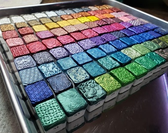 Boxed Set of 106 Pans of ALL the Mica Colors Handmade to Order Watercolors in 3 Sizes: Full, Half & Quarter Pans