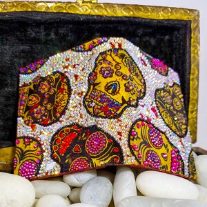 Scintillating Rhinestoned Makeup Shrine Dia de Los Muertos Skulls Calaveras Handmade Magnetic Makeup Palette Double Sided Steampunk Palette
