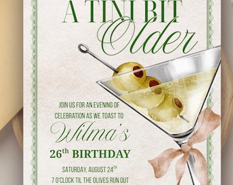 A Tini Bit Older Birthday Invitation, Dirty Thirty Martini Canva Invitation Template