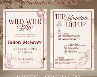 Wild Wild Wife Bachelorette Invitation and Itinerary, Western Bachelorette Canva Templates