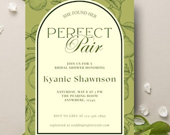 Perfect Pair Bridal Shower Invite, Editable Template, Perfect Pear Theme, Bridal Shower Invitation, Editable Canva Template, Bridal Shower