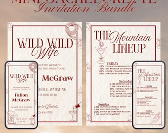 Wild Wild Wife Bachelorette Invitation Bundle, Western Canva Printable And Digital Invitation Templates