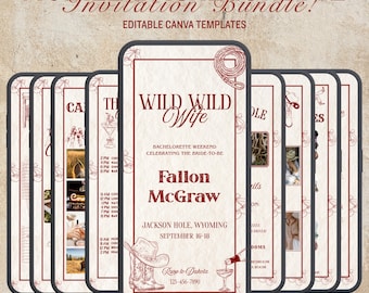 Wild Wild Wife Bachelorette Mobile Invitations, Western Bachelorette Digital Canva Templates