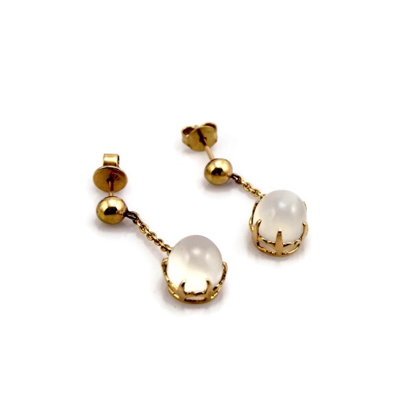 RESERVED 14k Gold Moonstone Earrings Dangle Earrings Vintage Jewelry Post Earrings Estate Jewelry Gold Earrings Cabochon Moonstones Earrings