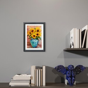 Sunflowers in Blue Vase Original Oil Painting, Textured Impasto Floral ...