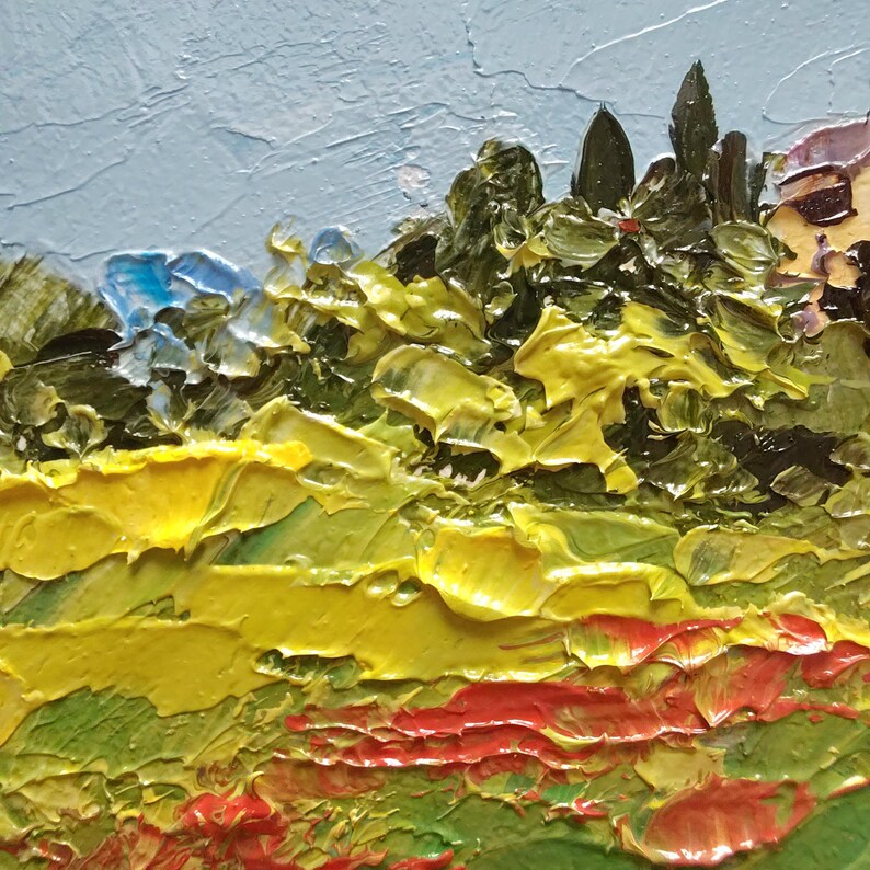 Original Impasto Oil Painting on Cardboard “poppy Field Landscape ...
