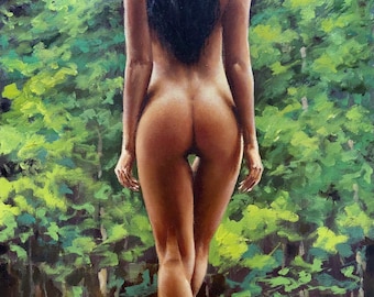 Pintura al óleo original de una mujer desnuda, pintura hecha a mano, arte figurativo, figura femenina