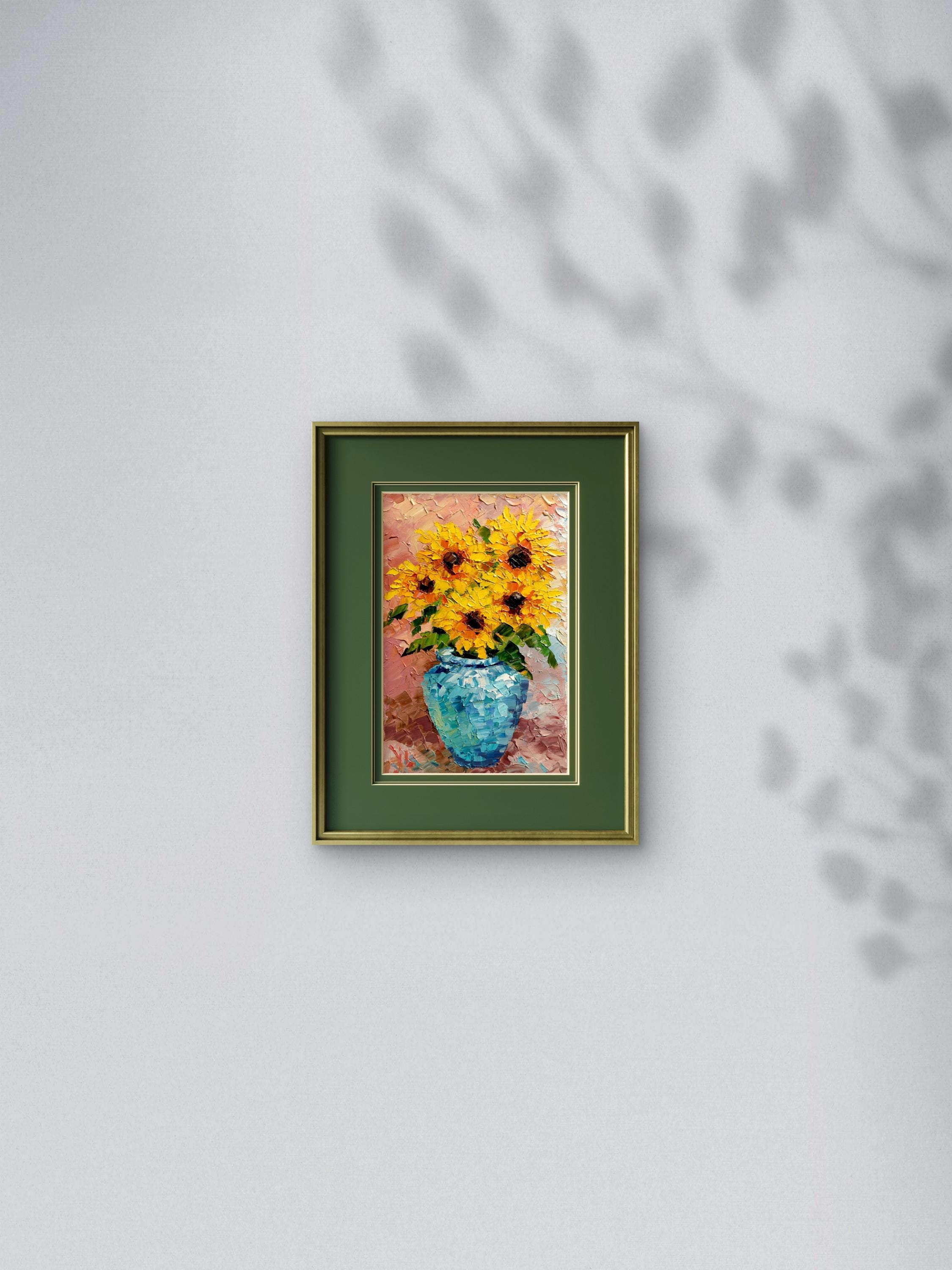 Sunflowers in Blue Vase Original Oil Painting, Textured Impasto Floral ...