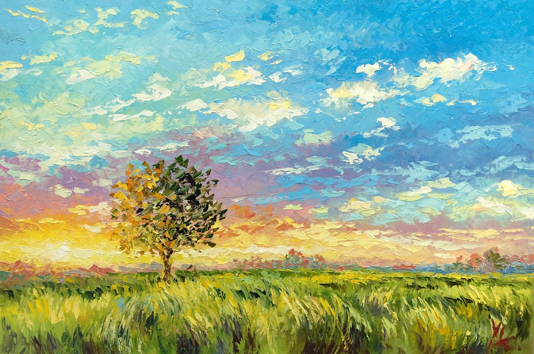Original Impasto Oil Painting – Bright Handmade Landscape on Canvas ...