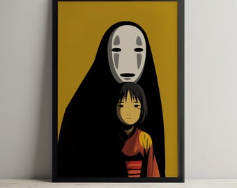 Kaonashi och Chihiro från Spirited Away - Utskrivbar väggkonst - Digitaltryck - Nedladdning - Heminredning